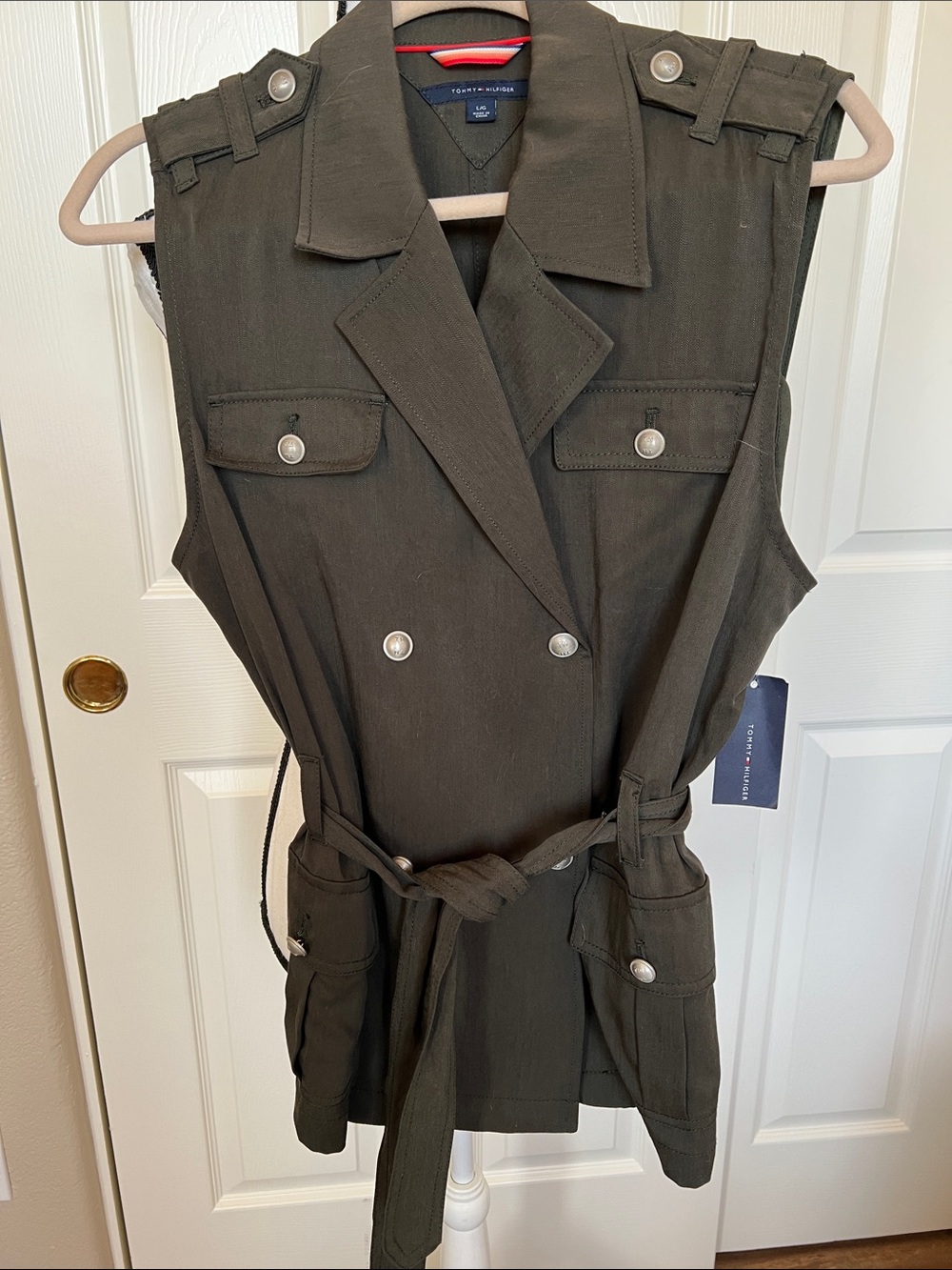 Tommy Hilfiger Olive Green Double-Breasted Utility Vest